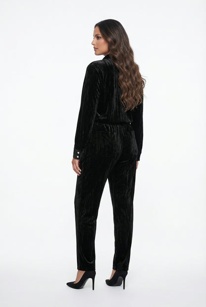 8401.3005 Collared Crushed Velvet Oversized Shirt - Brown Loft