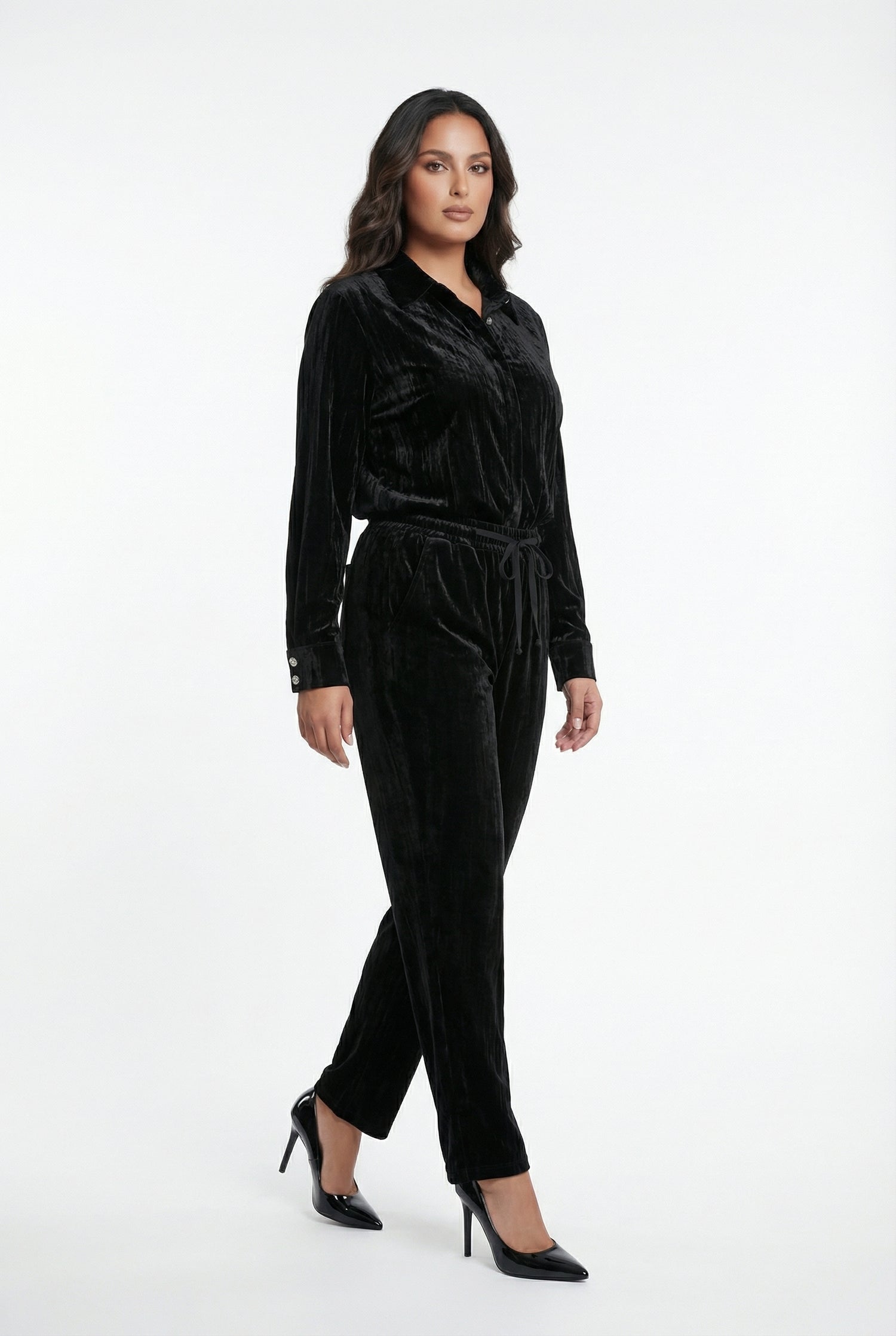 8401.3005 Collared Crushed Velvet Oversized Shirt - Brown Loft