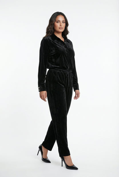 8401.3005 Collared Crushed Velvet Oversized Shirt - Brown Loft