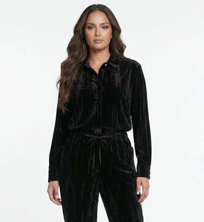 8401.3005 Collared Crushed Velvet Oversized Shirt - Brown Loft
