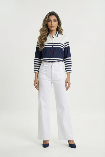 33395 Horizontal Striped Shirt - Brown Loft