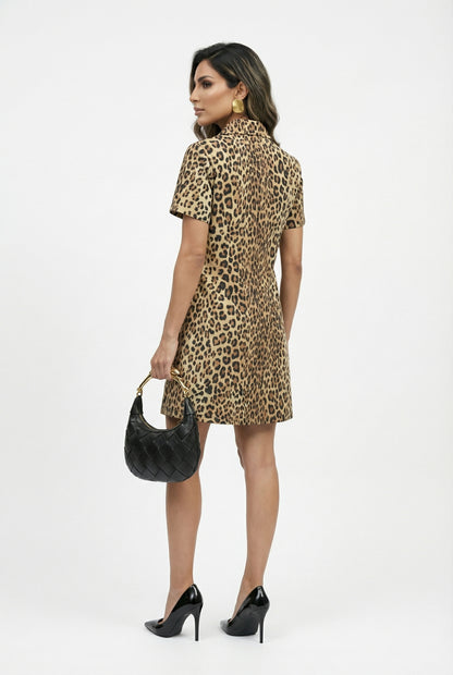 LS2616134 Animal Print Shirt Dress فستان قميص بنقشة الحيوانات - Brown Loft
