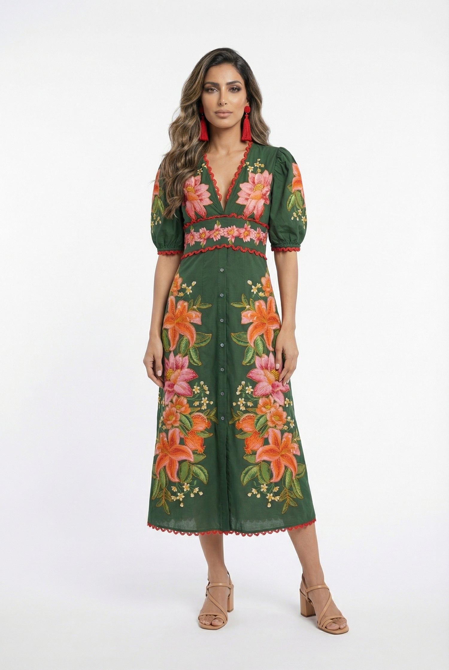 Narella Floral Long Dress - Brown Loft