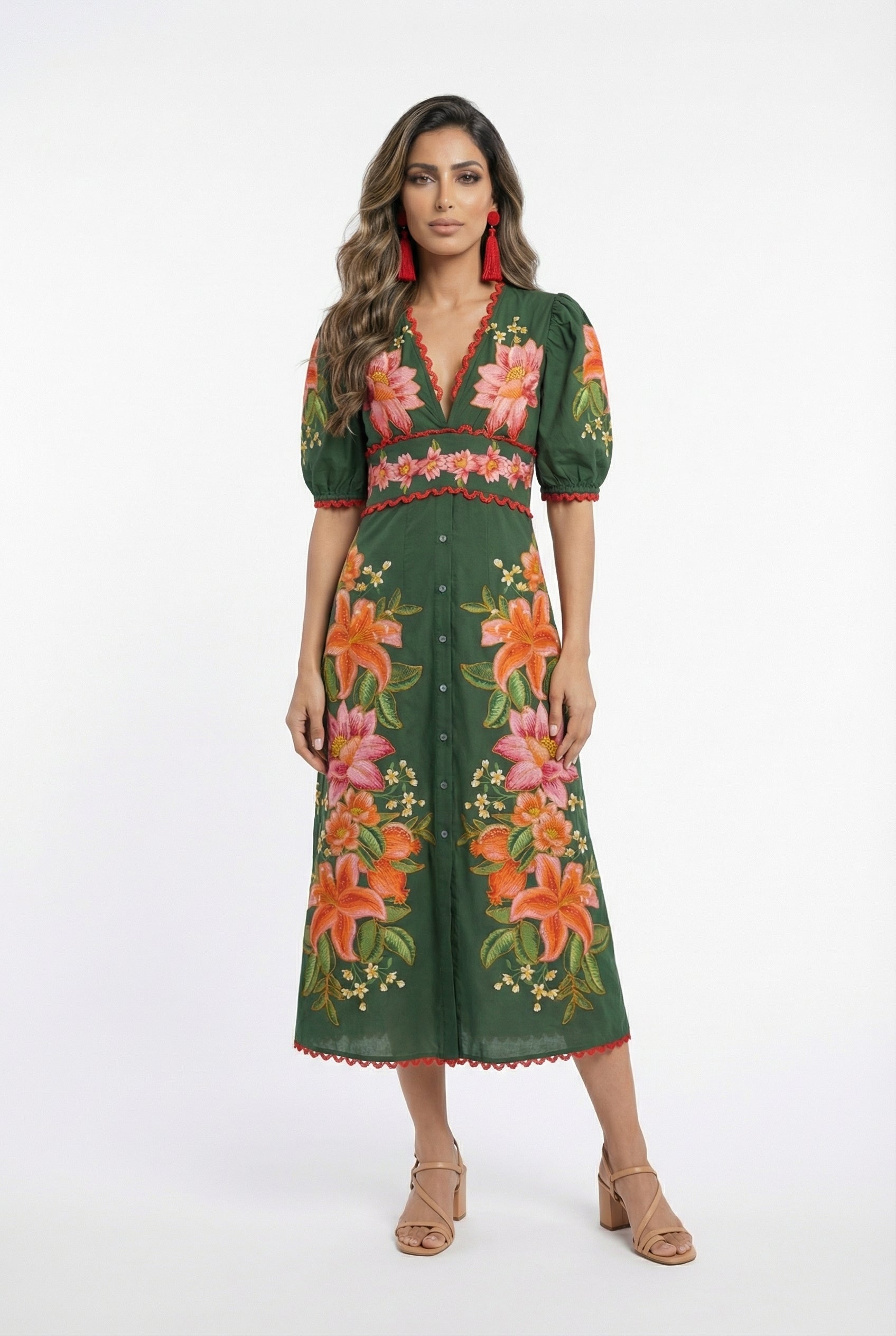 Narella Floral Long Dress - Brown Loft