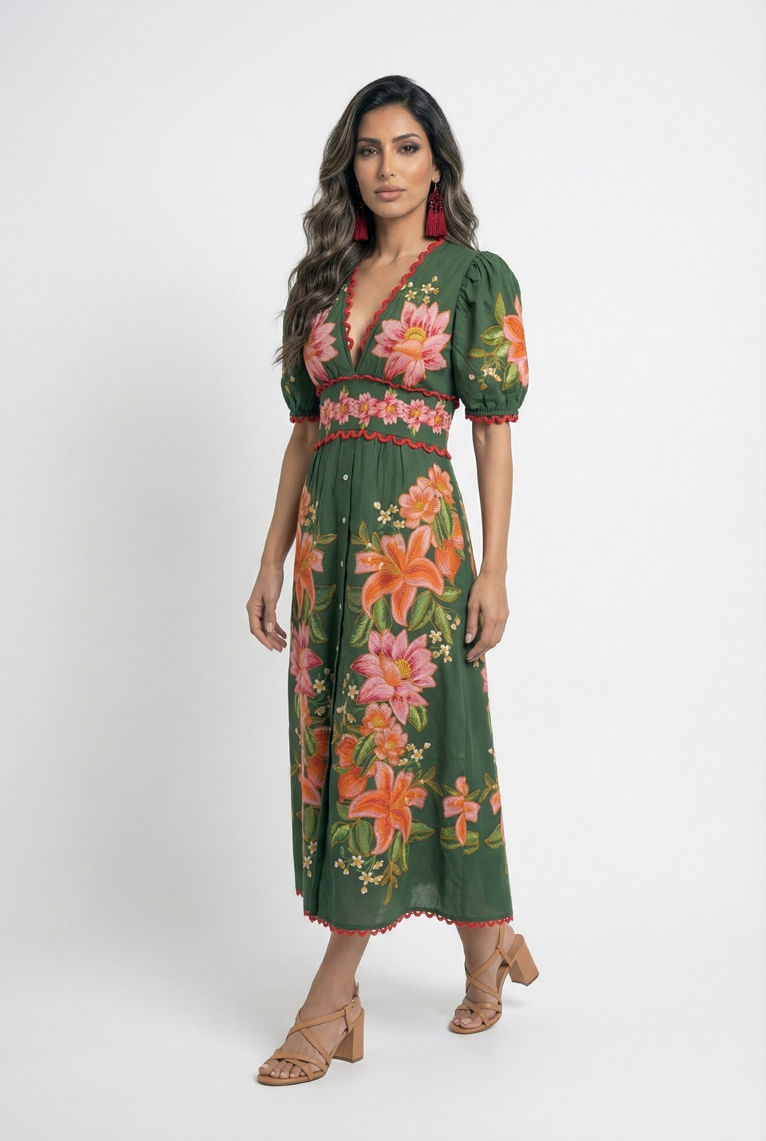 Narella Floral Long Dress - Brown Loft