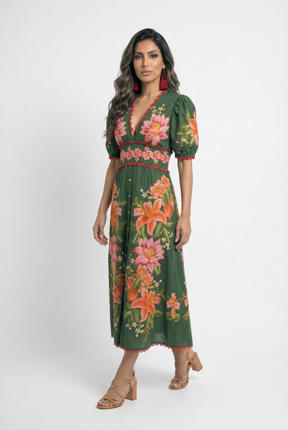 Narella Floral Long Dress - Brown Loft
