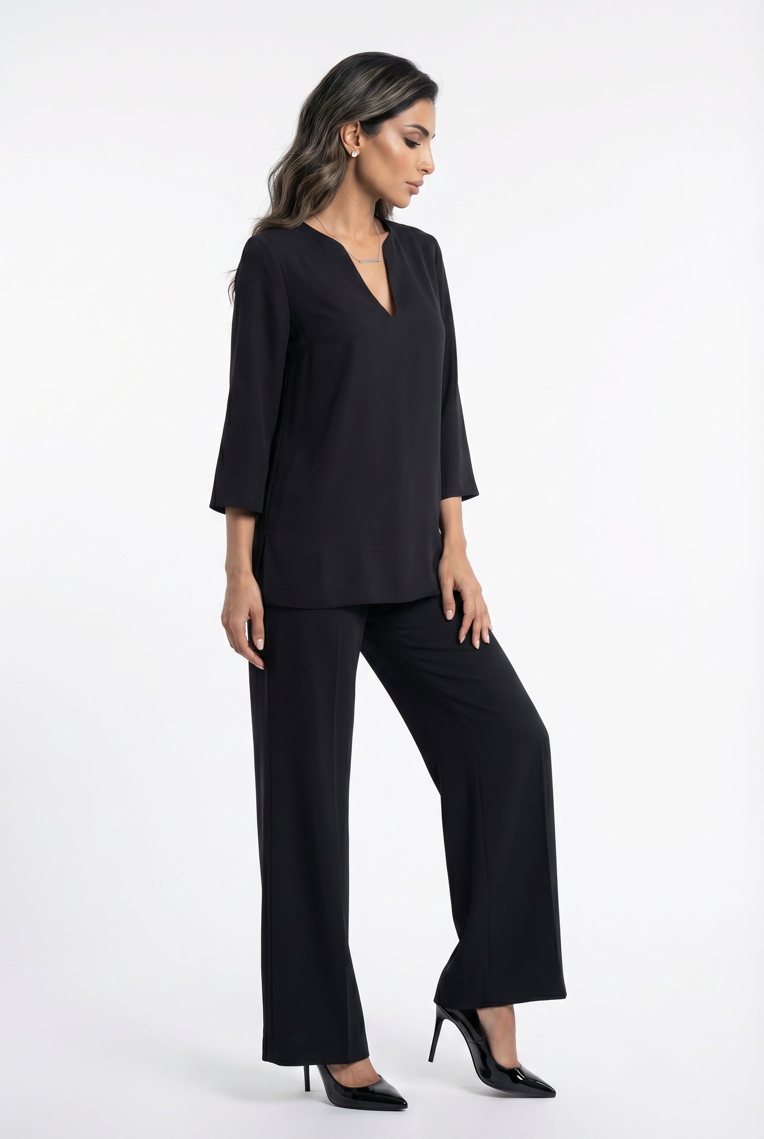 54-2072/5038 Long Top and Flare Pants - Brown Loft