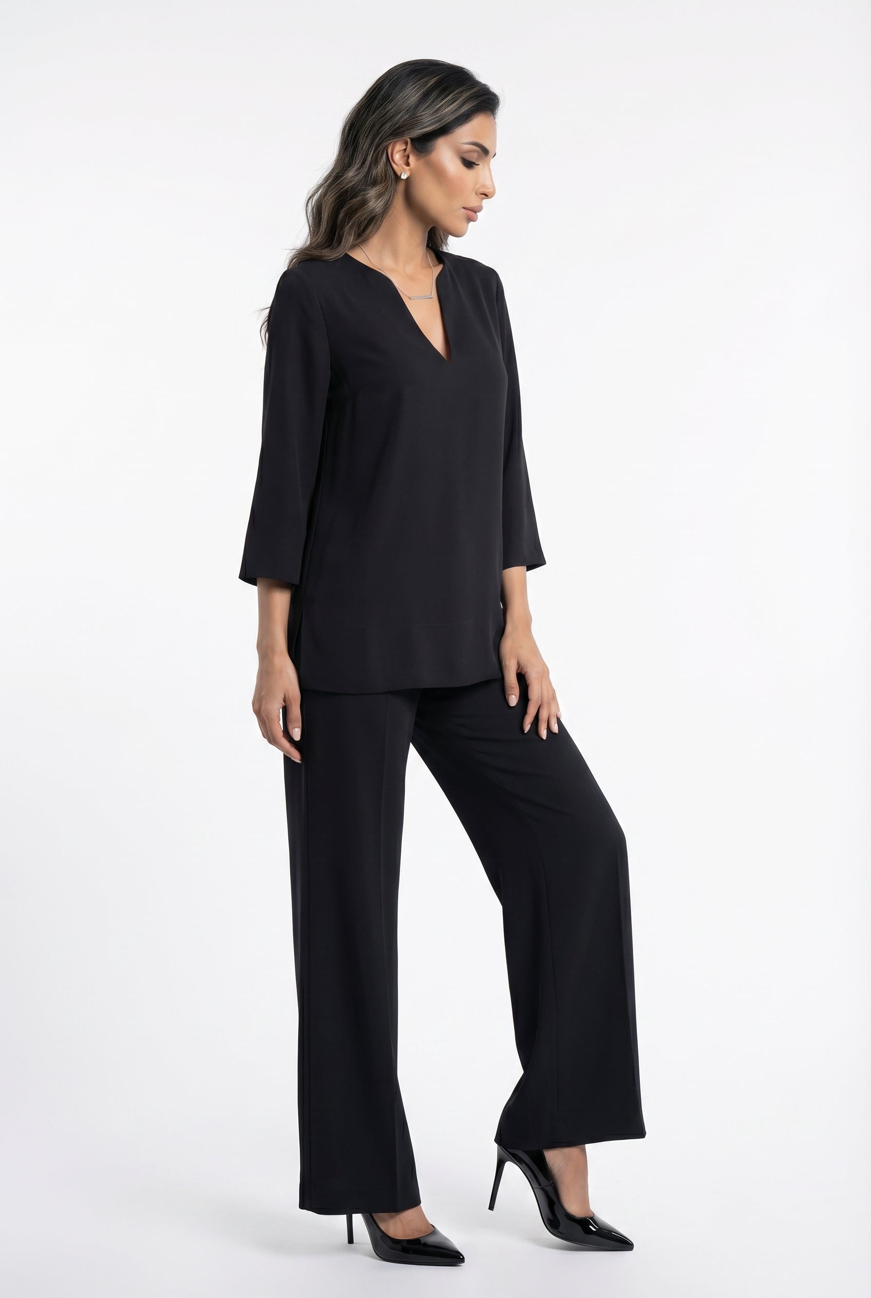 54-2072/5038 Long Top and Flare Pants - Brown Loft