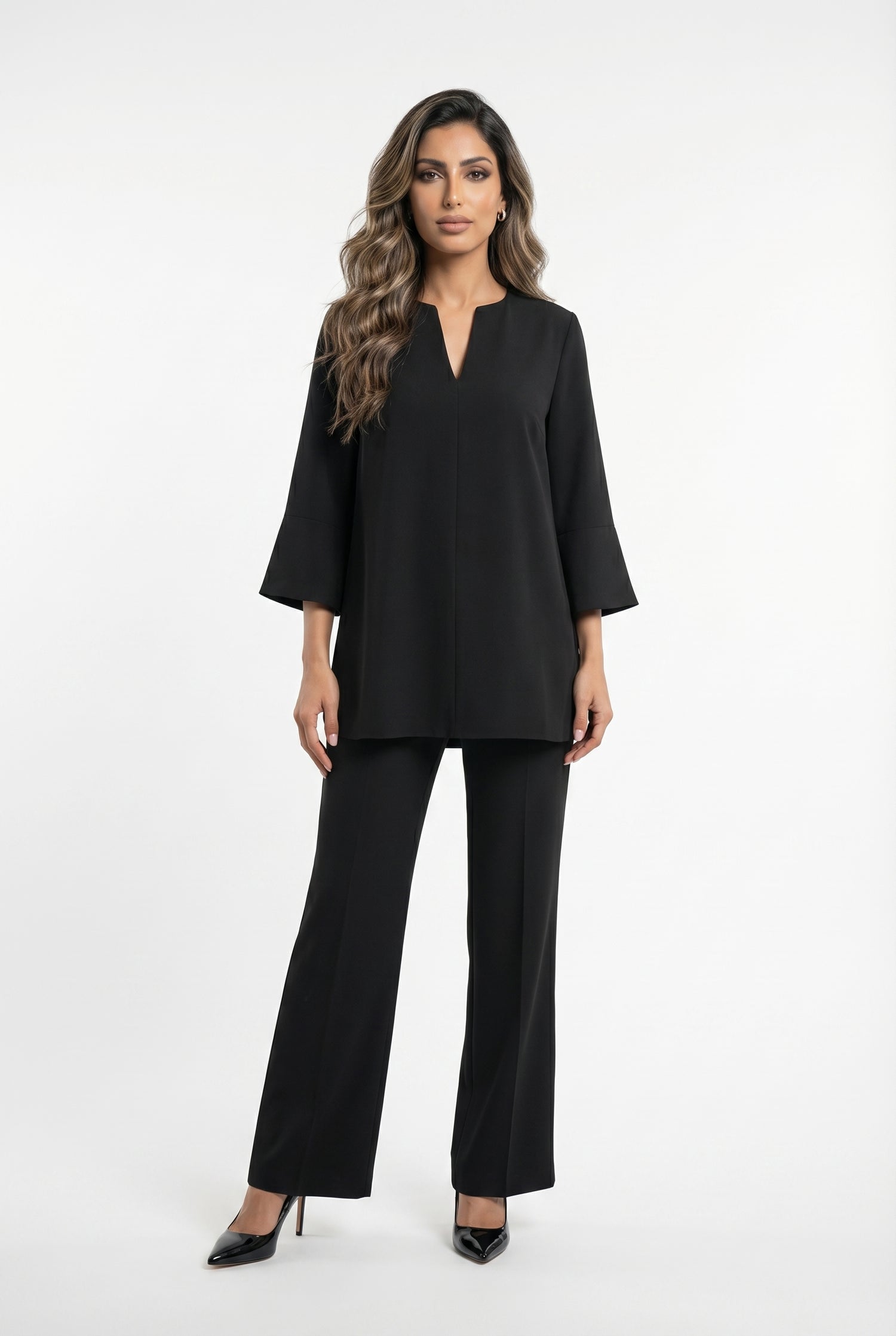 54-2072/5038 Long Top and Flare Pants - Brown Loft