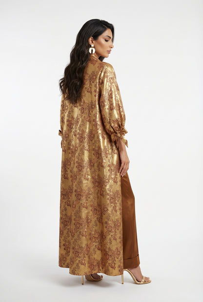 Daiki Ornate Floral Patterned Kimono - Brown Loft