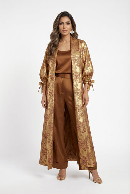 Daiki Ornate Floral Patterned Kimono - Brown Loft