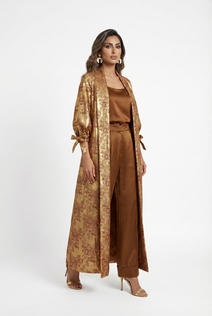 Daiki Ornate Floral Patterned Kimono - Brown Loft