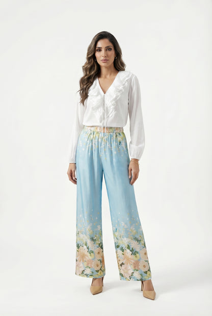 Dulce Satin Floral Pants - Brown Loft