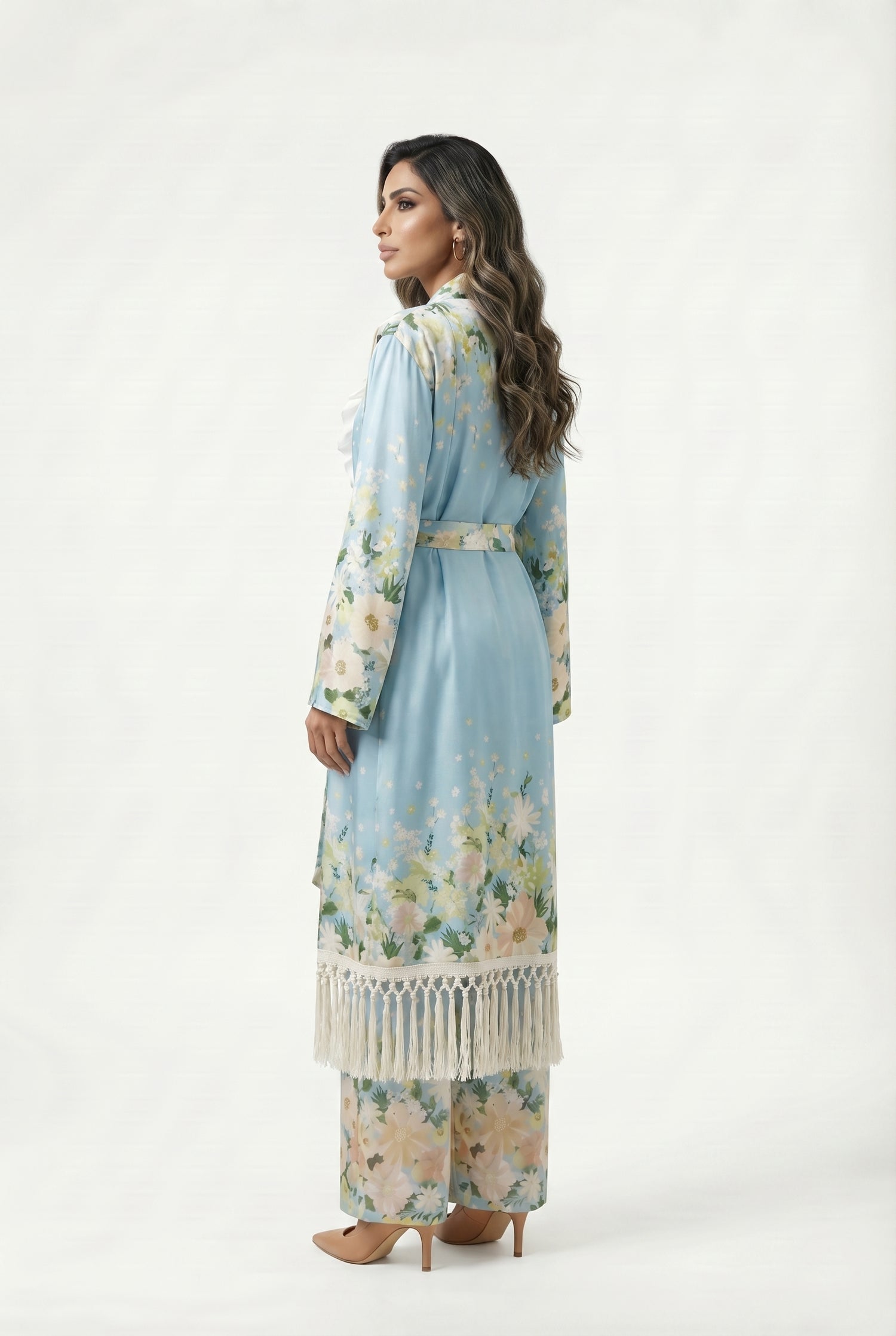 Dulce Kimono Satin Belted Long Kimono - Brown Loft