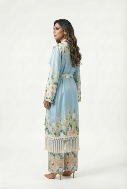 Dulce Kimono Satin Belted Long Kimono - Brown Loft