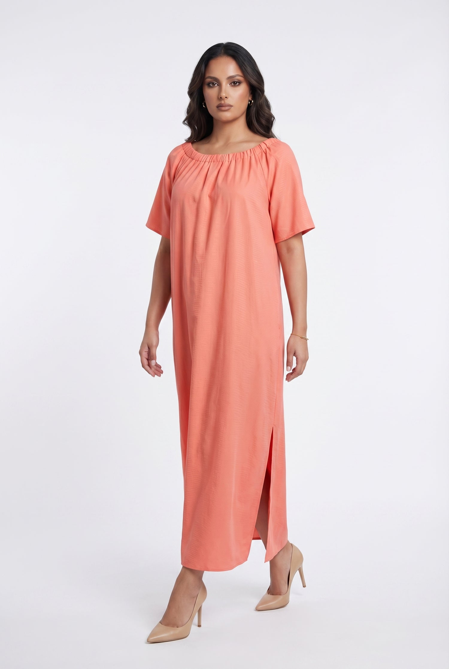 8301.7073 Off Shoulder A Line Long Dress - Brown Loft
