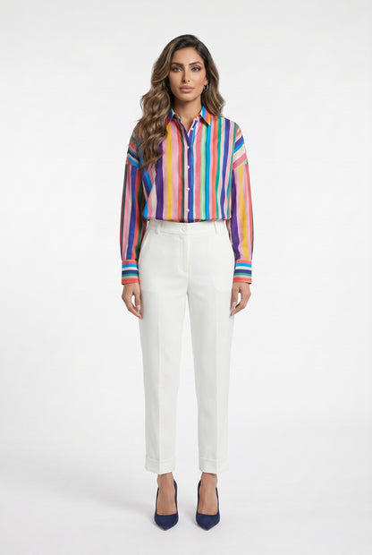 33269 Multicolored Stripe Shirt - Brown Loft