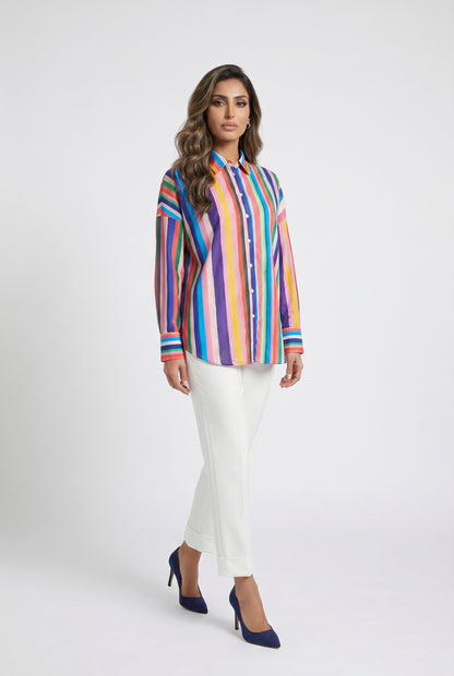 33269 Multicolored Stripe Shirt - Brown Loft