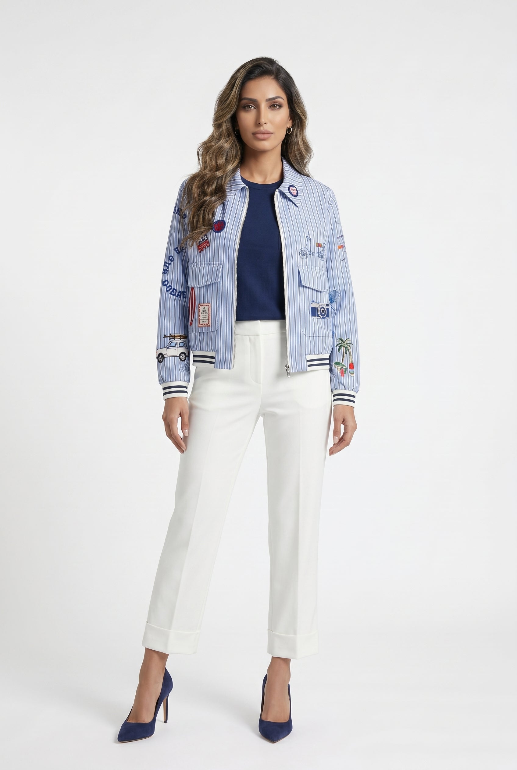 33207 Striped Bomber Jacket - Brown Loft