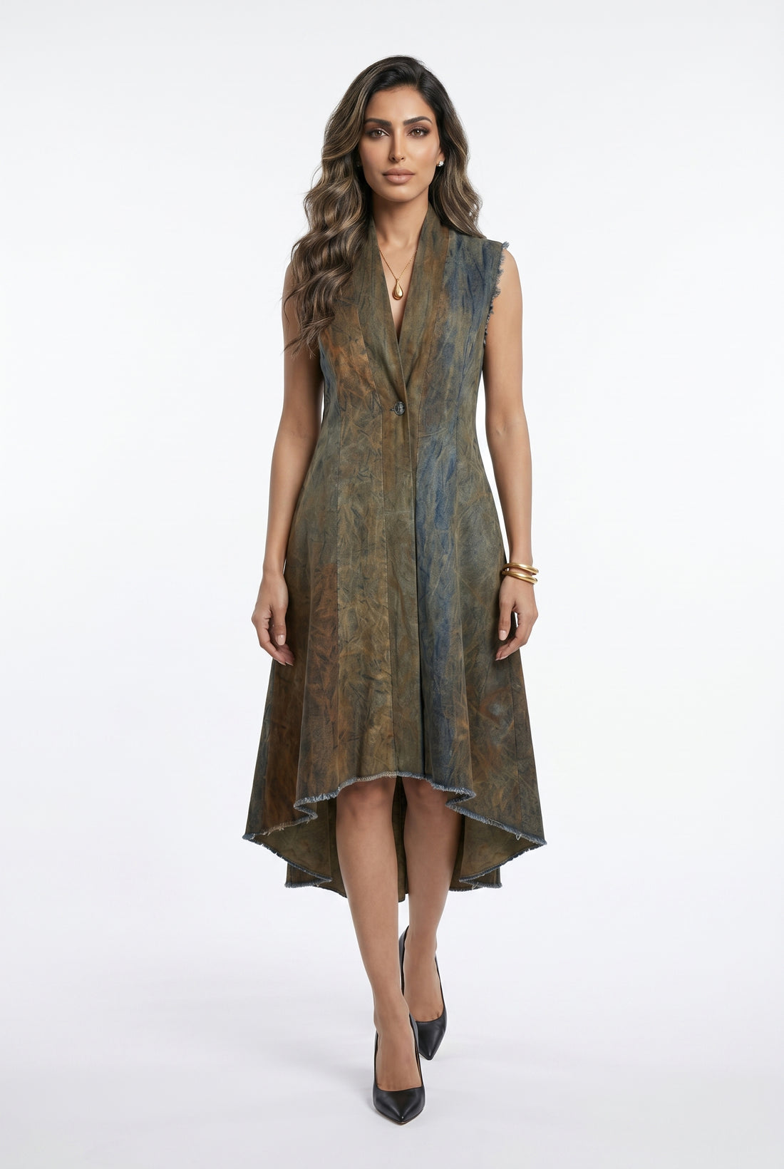 S340/047 Redingote Line Long Vest - Brown Loft