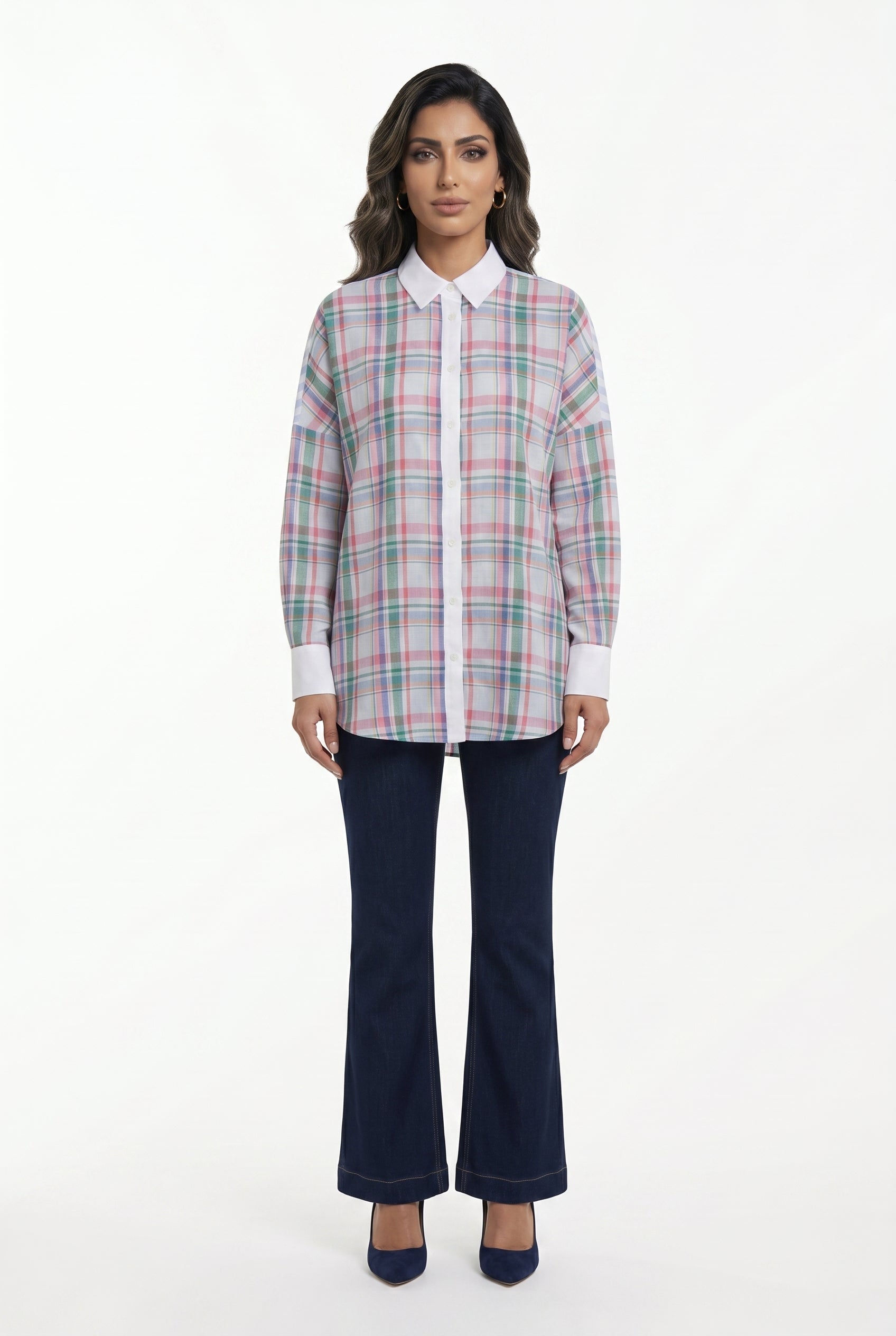 33365 Multicolor Checkered Oversized Shirt - Brown Loft