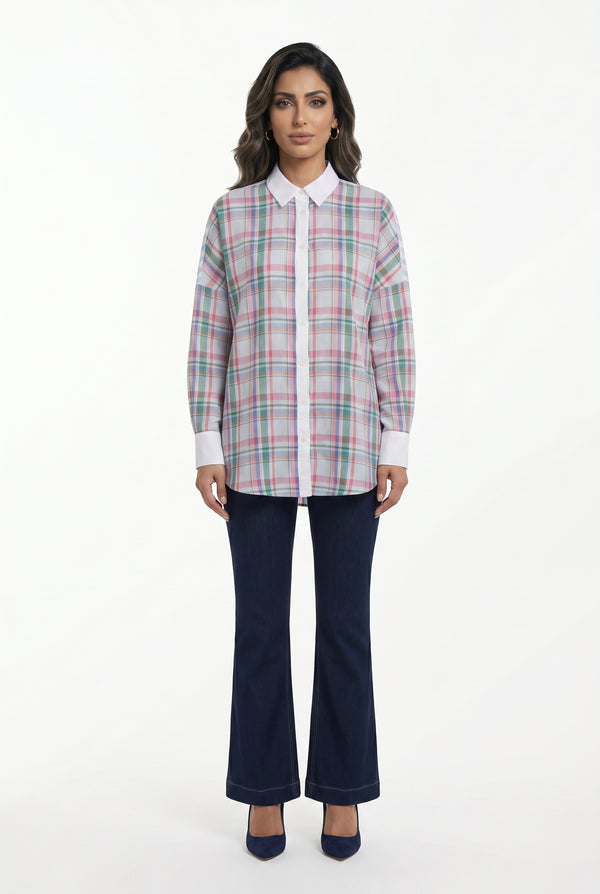33365 Multicolor Checkered Oversized Shirt