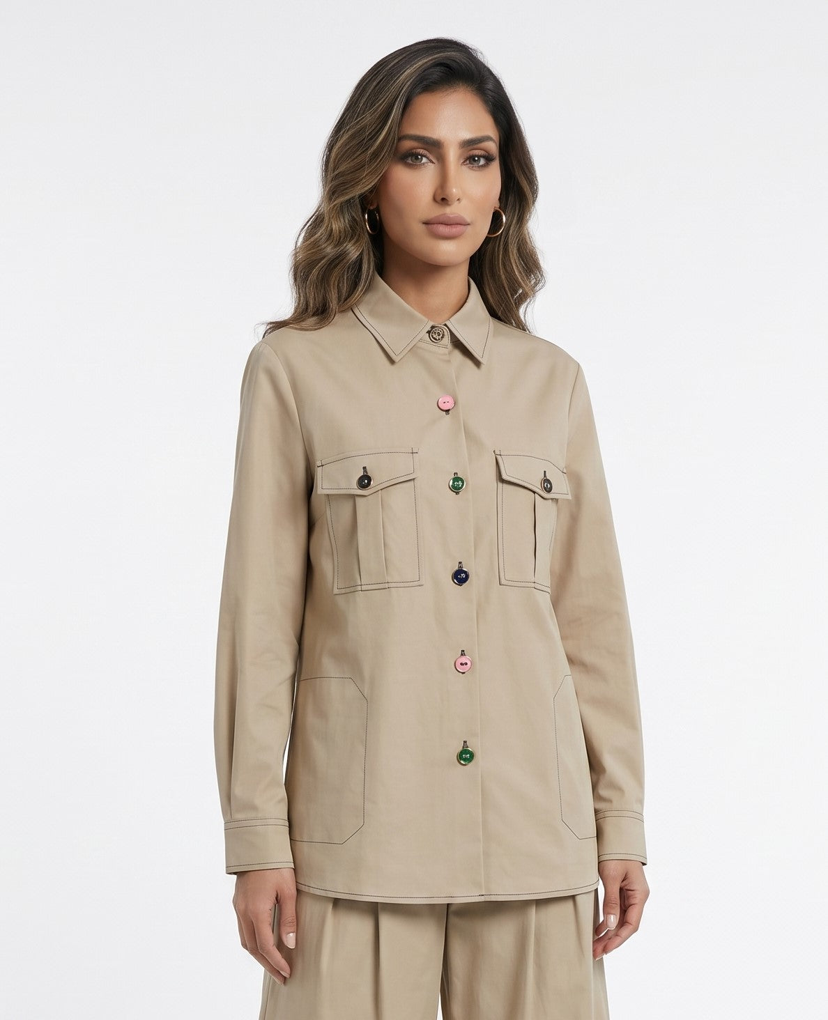 33411 Colored Buttoned Jacket - Brown Loft