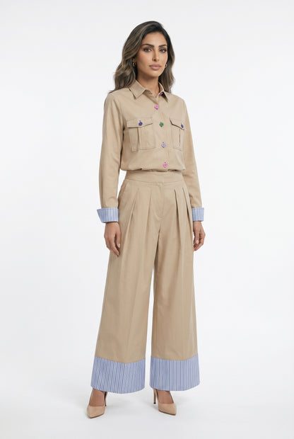 33419 Wide Leg Pleated Culottes Pant بنطال كولوتس واسع الأرجل ومكسر - Brown Loft