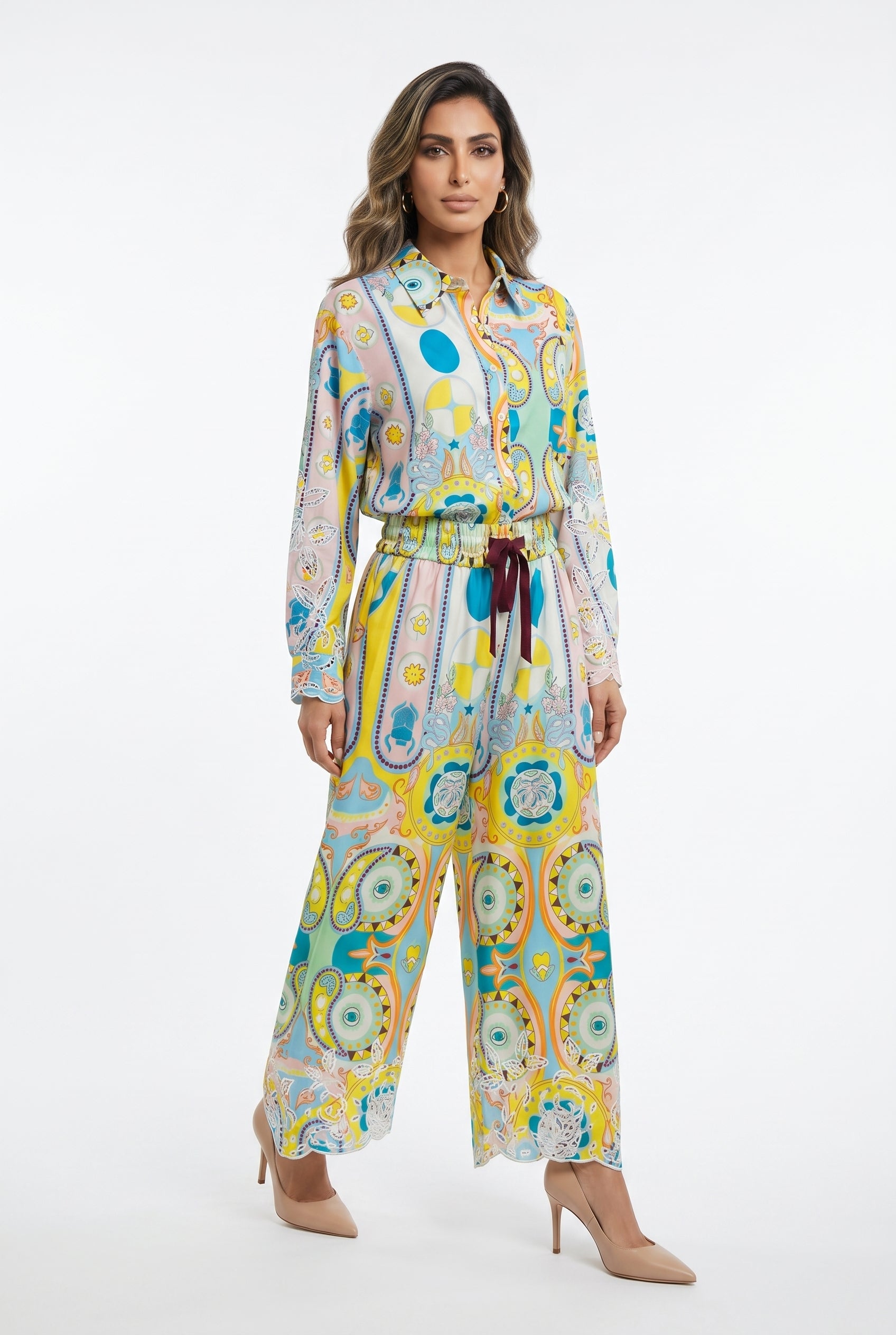 Ava and Nax Paisley Patterned Cotton Shirt and Pants قميص وبنطال من القطن بنقشة بيزلي - Brown Loft