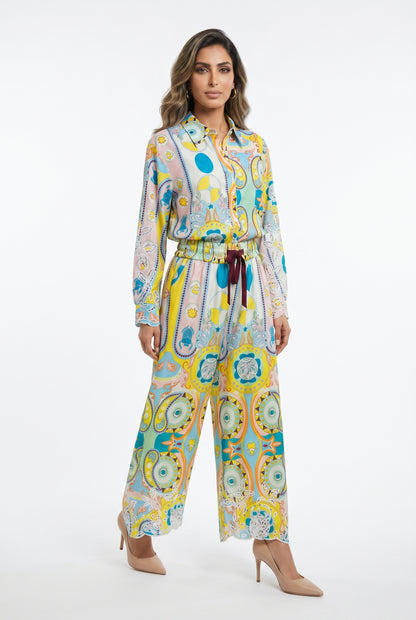 Ava and Nax Paisley Patterned Cotton Shirt and Pants قميص وبنطال من القطن بنقشة بيزلي - Brown Loft
