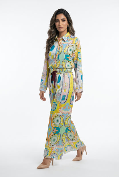 Ava and Nax Paisley Patterned Cotton Shirt and Pants قميص وبنطال من القطن بنقشة بيزلي - Brown Loft