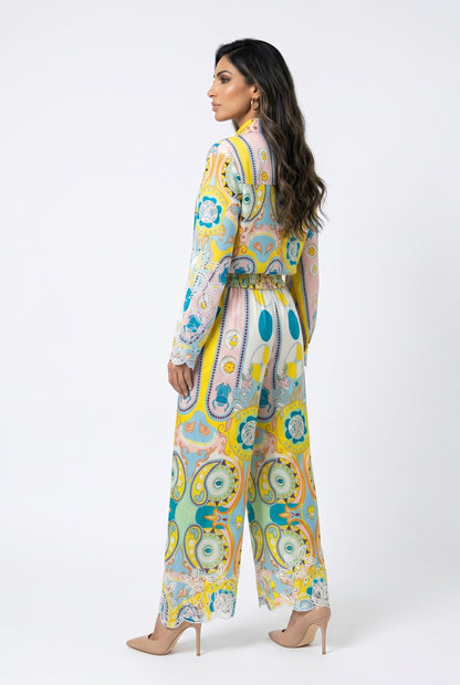Ava and Nax Paisley Patterned Cotton Shirt and Pants قميص وبنطال من القطن بنقشة بيزلي - Brown Loft