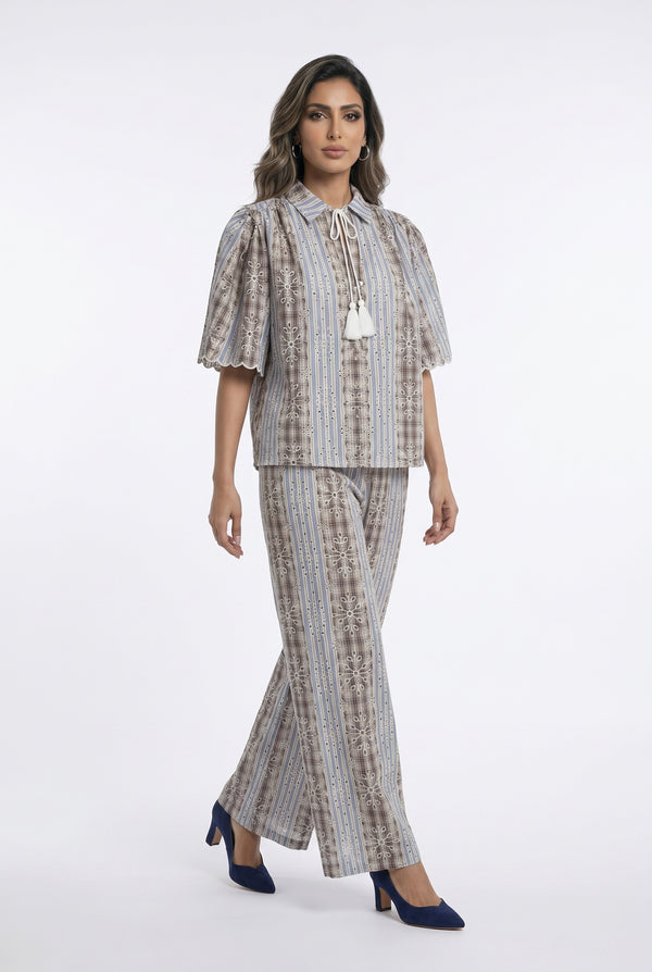 Nickita/Aude Eyelet Embroidery Top and Pants بلوزة وبنطال مطرزان بفتحات معدنية