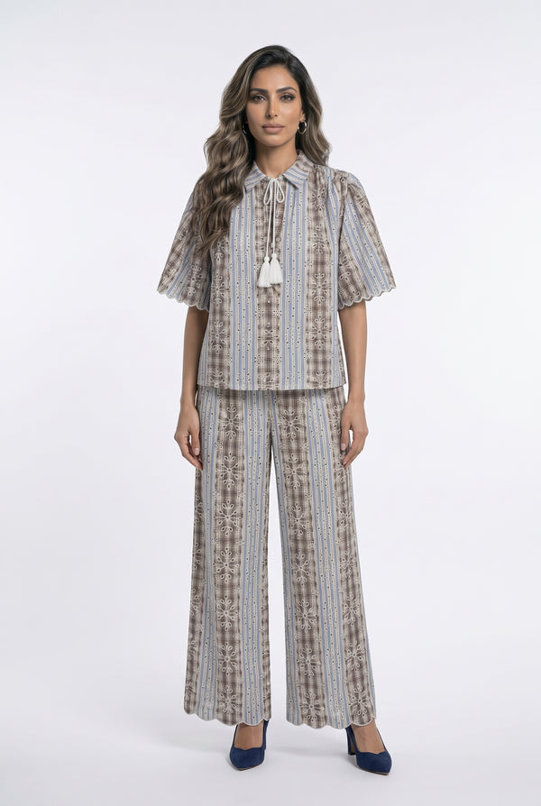 Nickita/Aude Eyelet Embroidery Top and Pants بلوزة وبنطال مطرزان بفتحات معدنية
