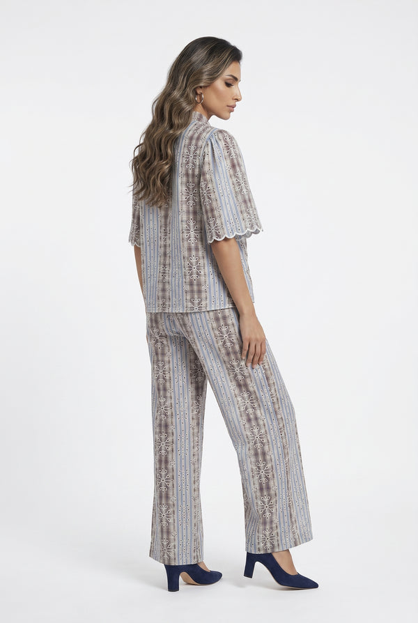 Nickita/Aude Eyelet Embroidery Top and Pants بلوزة وبنطال مطرزان بفتحات معدنية