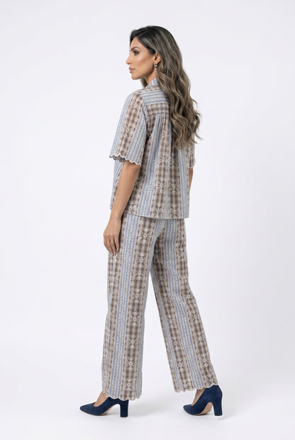 Nickita/Aude Eyelet Embroidery Top and Pants بلوزة وبنطال مطرزان بفتحات معدنية - Brown Loft