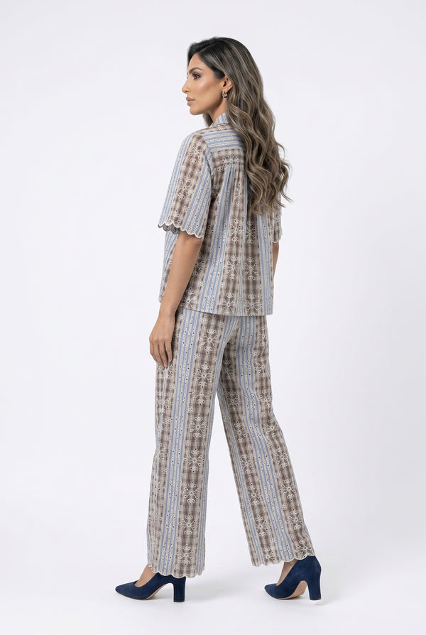 Nickita/Aude Eyelet Embroidery Top and Pants بلوزة وبنطال مطرزان بفتحات معدنية