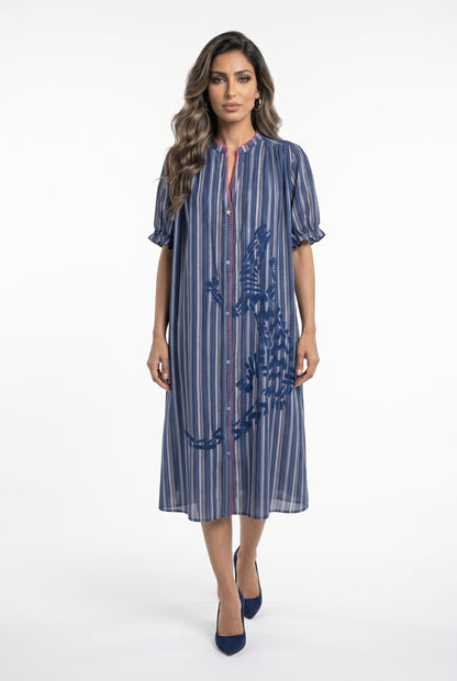 Mae Rayures Embroidered Stripes Long Dress فستان طويل مخطط مطرز - Brown Loft