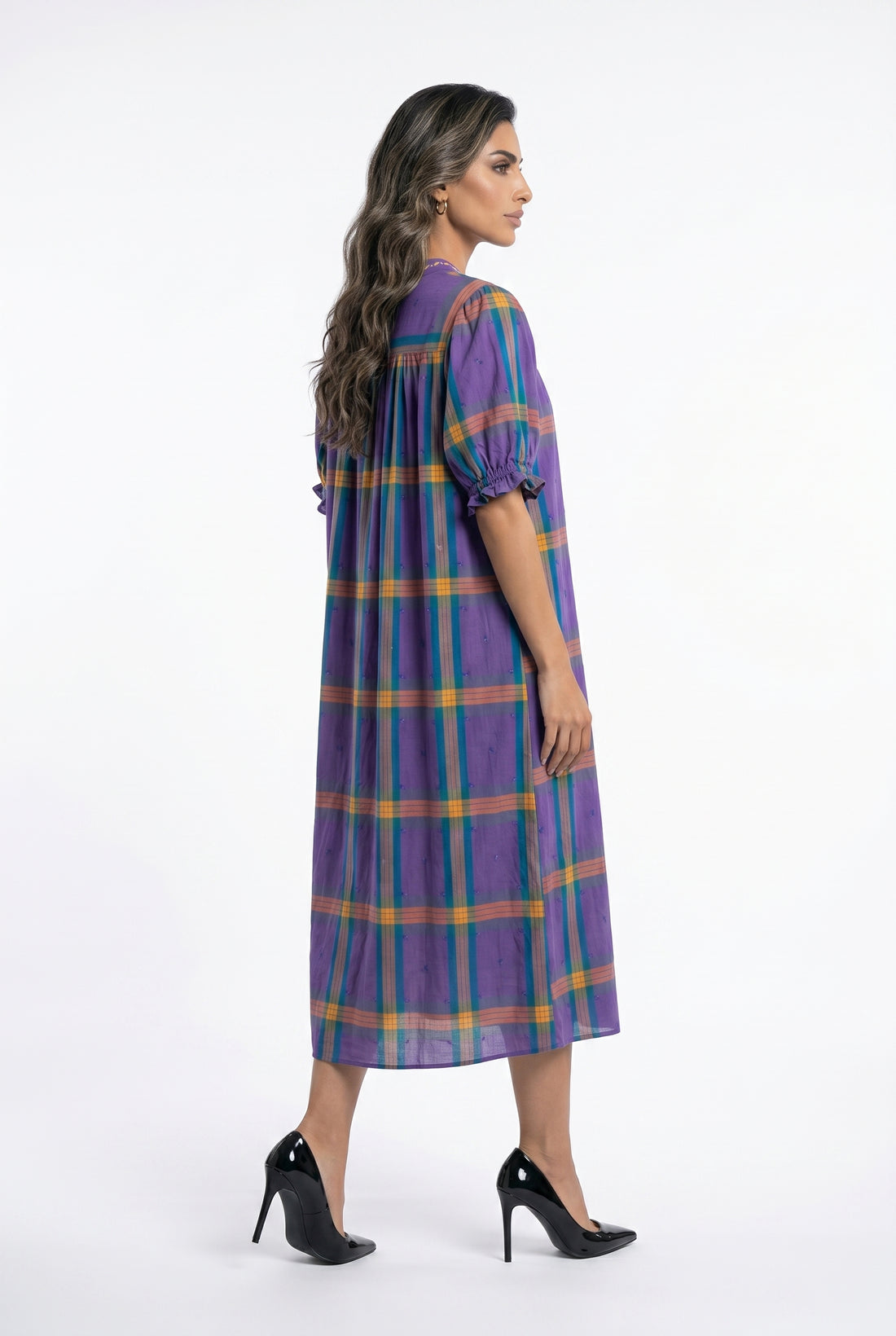Mae Carreaux Plaid Patterned Long Dress فستان طويل بنقشة مربعات - Brown Loft