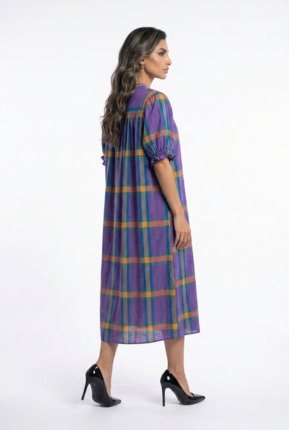 Mae Carreaux Plaid Patterned Long Dress فستان طويل بنقشة مربعات - Brown Loft