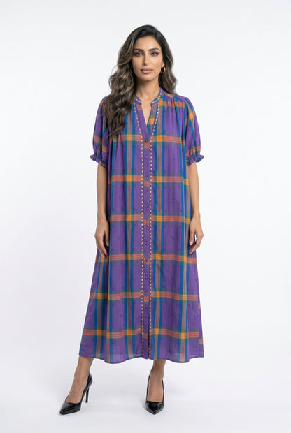 Mae Carreaux Plaid Patterned Long Dress فستان طويل بنقشة مربعات - Brown Loft