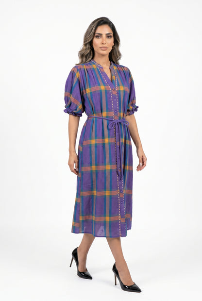 Mae Carreaux Plaid Patterned Long Dress فستان طويل بنقشة مربعات - Brown Loft