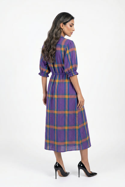 Mae Carreaux Plaid Patterned Long Dress فستان طويل بنقشة مربعات - Brown Loft