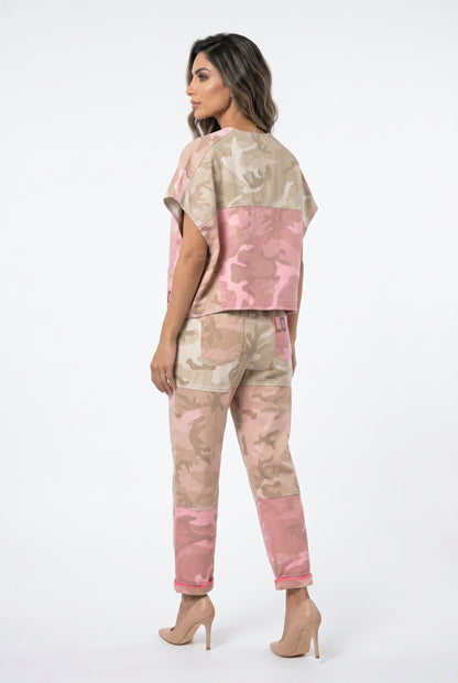 Iris Camouflage Patterned Oversized Sleeveless Jacket جاكيت بدون أكمام بنقشة مموهة وواسع - Brown Loft