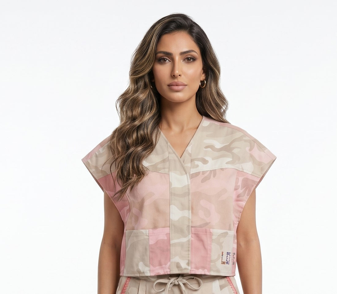 Iris Camouflage Patterned Oversized Sleeveless Jacket جاكيت بدون أكمام بنقشة مموهة وواسع - Brown Loft