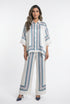 KD8871/9099-7 Ticking Stripe Satin Cape Shirt and Pants قميص وبنطال من الساتان المخطط - Brown Loft