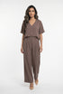 63-2121/5046 V Neck Top and Pleated Pants - Brown Loft