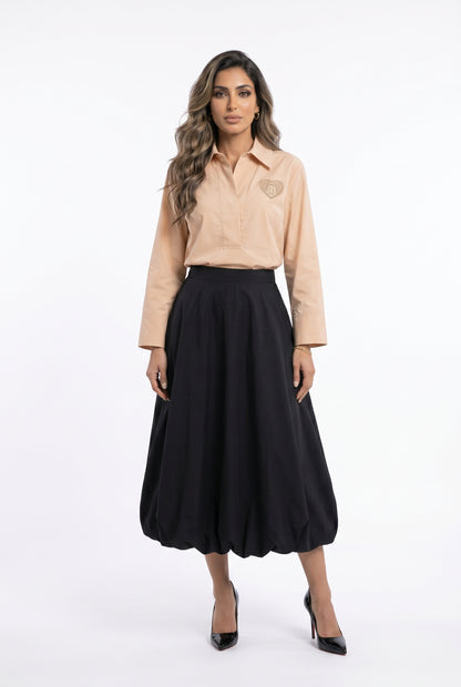 63-6012 Midi Balloon Skirt - Brown Loft