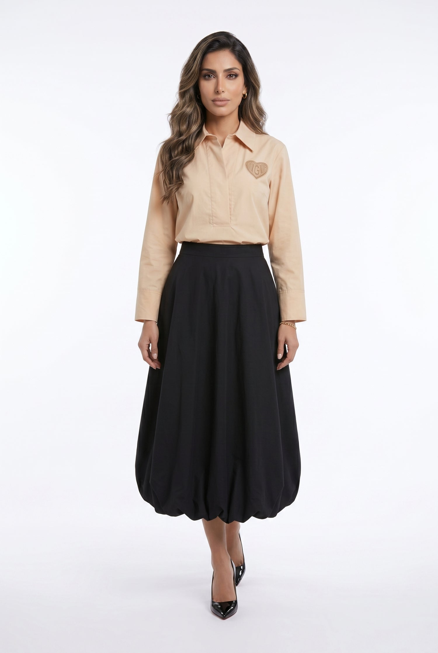 63-6012 Midi Balloon Skirt - Brown Loft