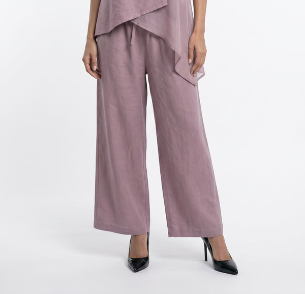 26S-8005 Elastic Waistband Wide Leg Linen Pants